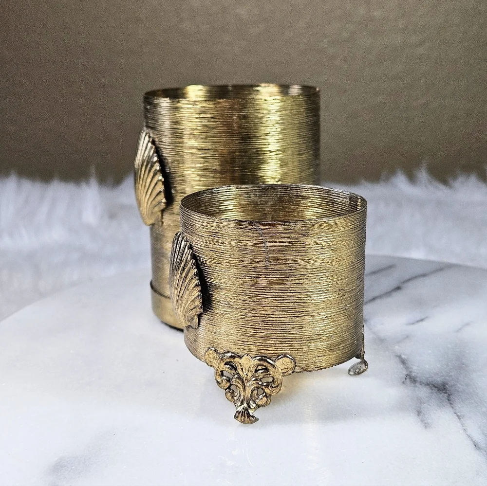 Vintage Gold Ormolu Filagree Seashell Bath Set Cup Holders 2